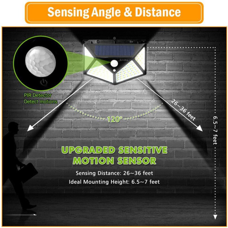 Solar Lights Outdoor PIR Motion Sensor Security Lights IP65 Waterproof Solar Powered Wall Lights for Backyard Garden Patio