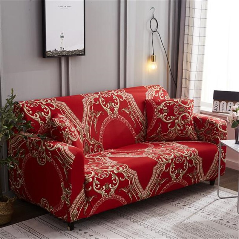 Rødt strækbart sofadæksel royal stil slipcover elastisk sofadækselspændingsovertræk til stuen