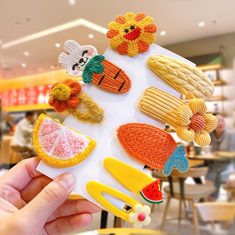 Newest 1set Winter Girls Cartoon Fruit Cashmere Faux Fur Soft Hairpins Sweet Children Hair Clips Kid Hair Accessories