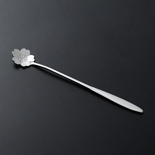 Långt handtag omrörning kaffesked rostfritt stål sked hem japansk söt kronblad efterrätt skedar gyllene hjärtformade: Blomma silver