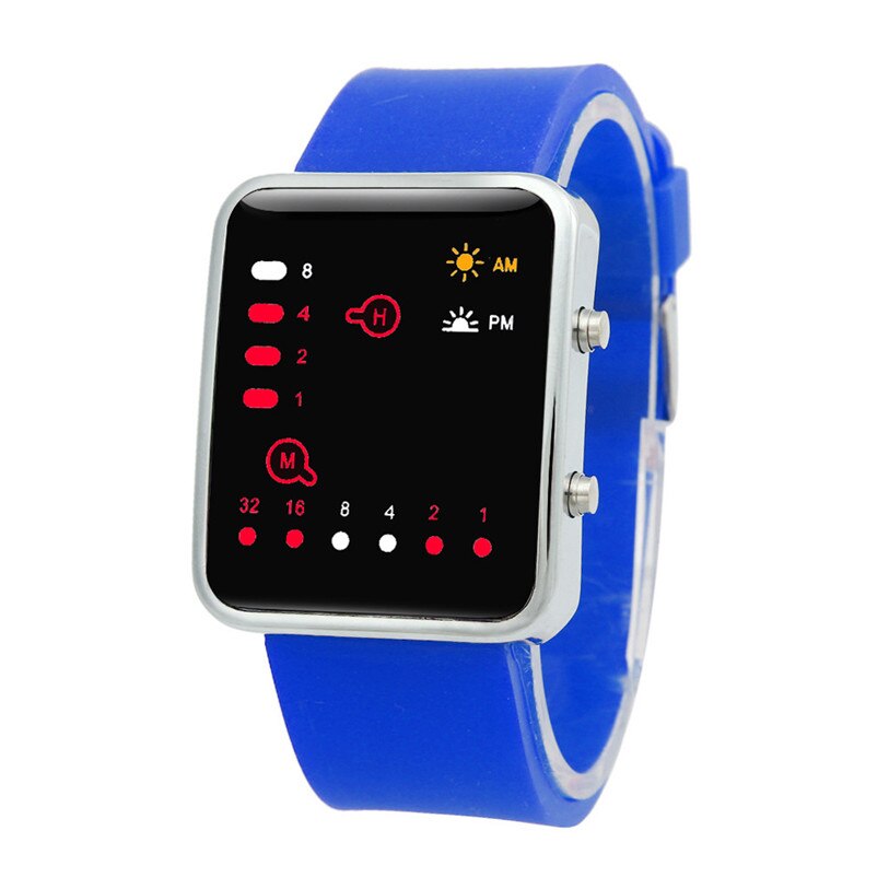 Reloj deportivo Digital LED rojo para hombres y mujeres, reloj de pulsera binario, de ventas en tienda de silicona con una pérdida de 99