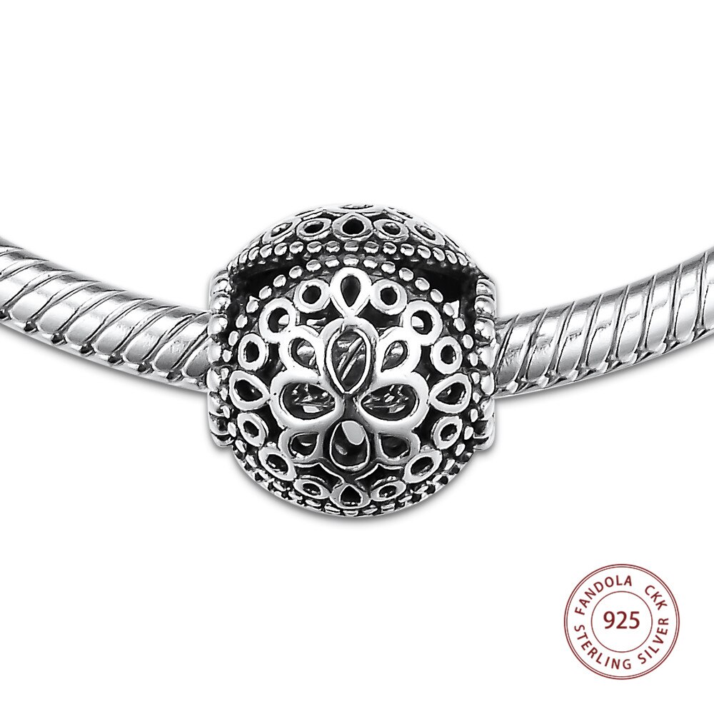 Authentic 925 Sterling Silver Openwork Flower Charms Fits berloques Charm Bracelets Necklaces DIY Beads for Jewelry Making