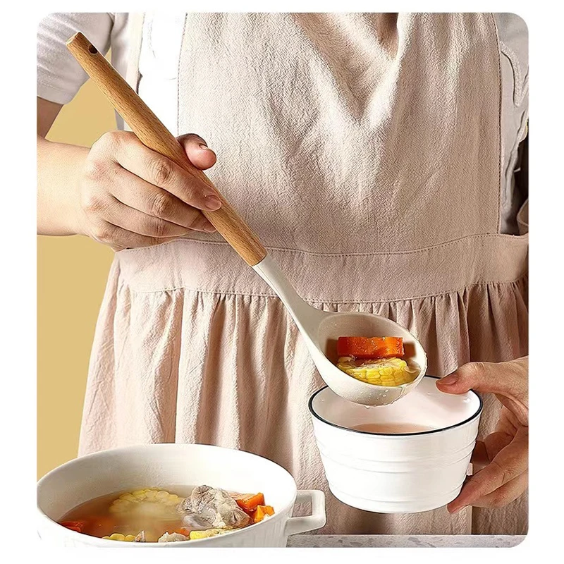 3PCS Set of Kitchen Utensils Wooden Handle Silicone Cooking Utensils Non Stick Shovel Cooking Utensils Rice Scoop Baking Tools