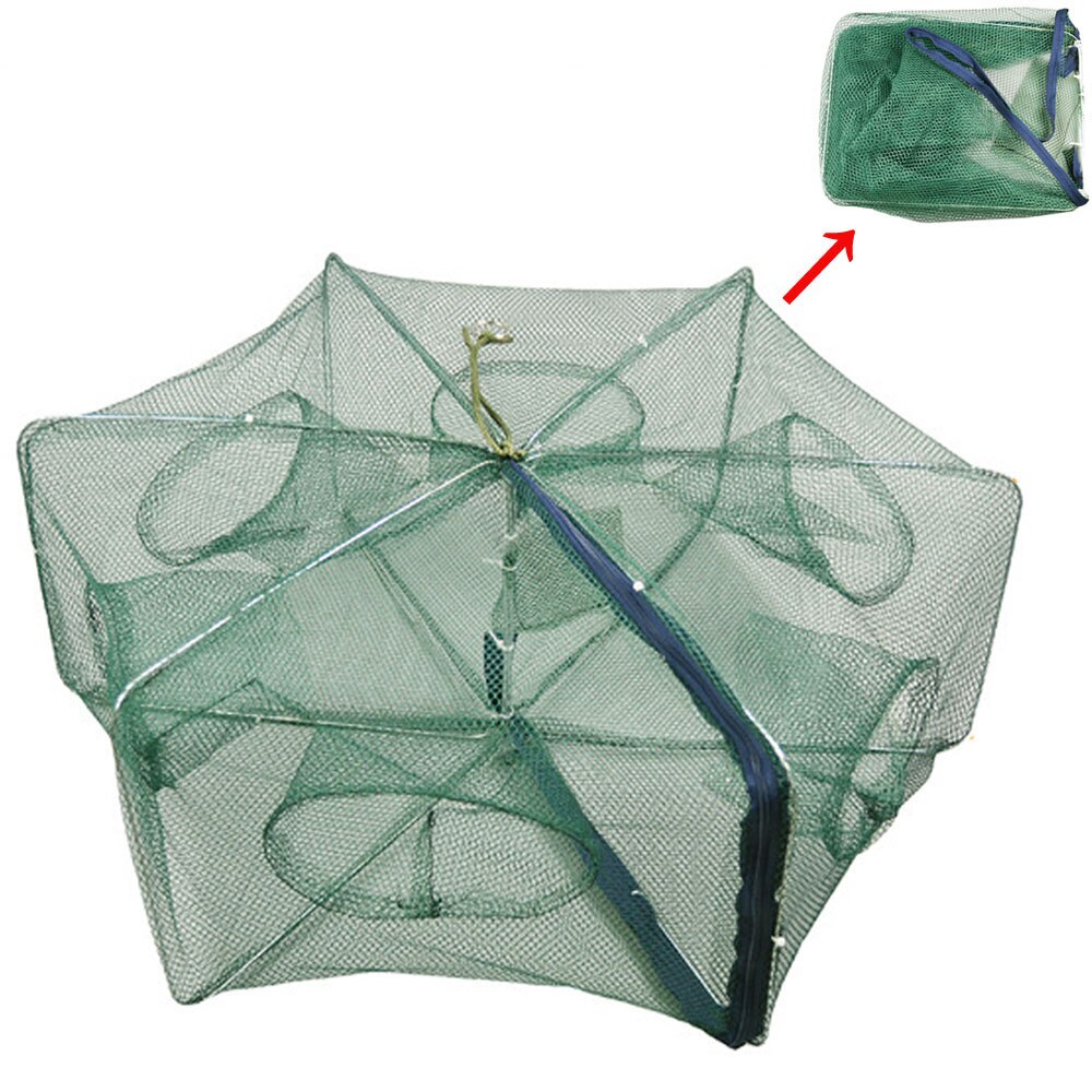 Folded Portable Hexagon 4/6/8/12/16 Hole Automatic Fishing Shrimp Trap Fishing Net Fish Shrimp Minnow Crab Baits Cast Mesh Trap