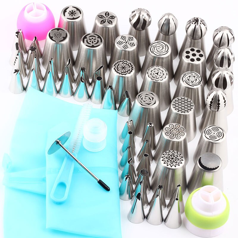 72 stks/set Icing Rvs Piping Tips 1 Pcs Siliconen Tas 3 Koppeling 1 Borstel Russische Nozzles Cupcake Cake Decorating