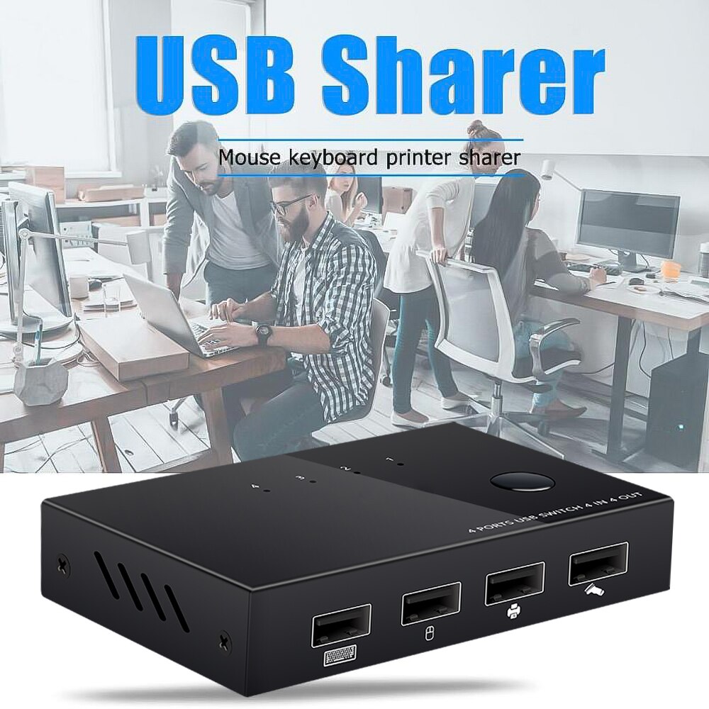USB KVM Switch Box USB 2.0 Switcher 4 Port PCs Sharing 4 Devices for Keyboard Mouse Printer Monitor Switch Selector
