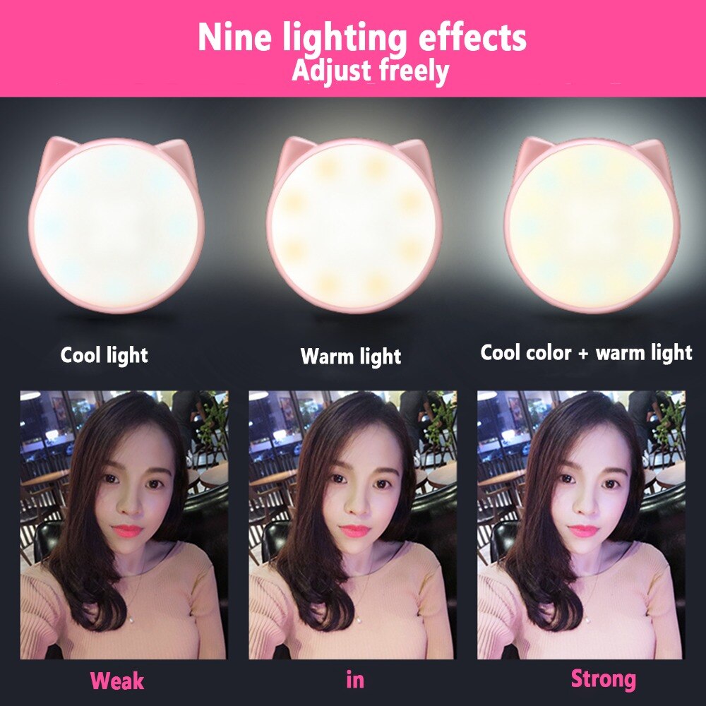 Flash lys bærbar mobiltelefon 32 leds selfie lampe lysende ring cat eye form flash led kamera telefon forbedre fotografering
