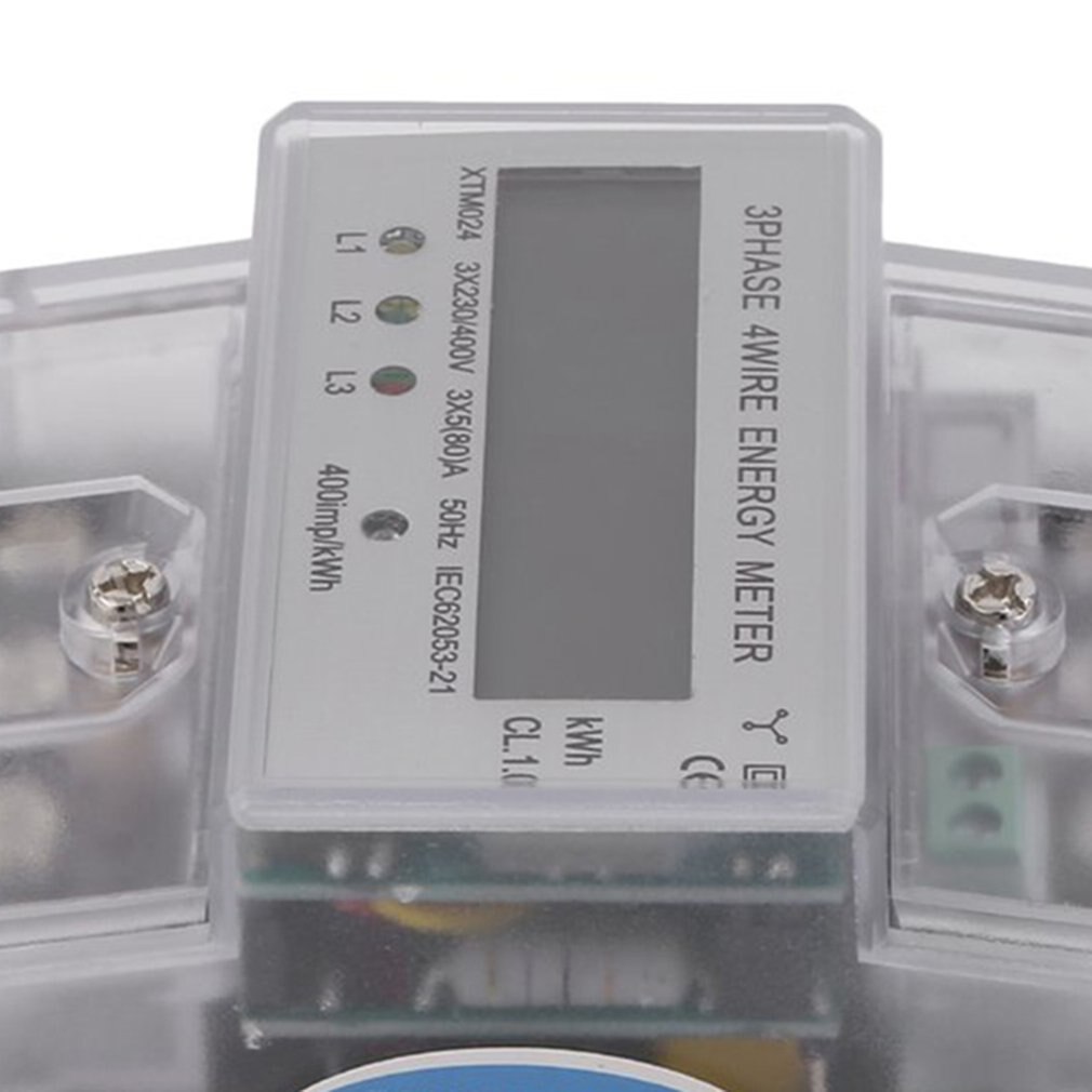 Digital LCD 3x20(80A) Energiemeter Electronic Meter Three Phase Four Wire DIN-Rail KWh Electronic Energy Meter Measuring Tools