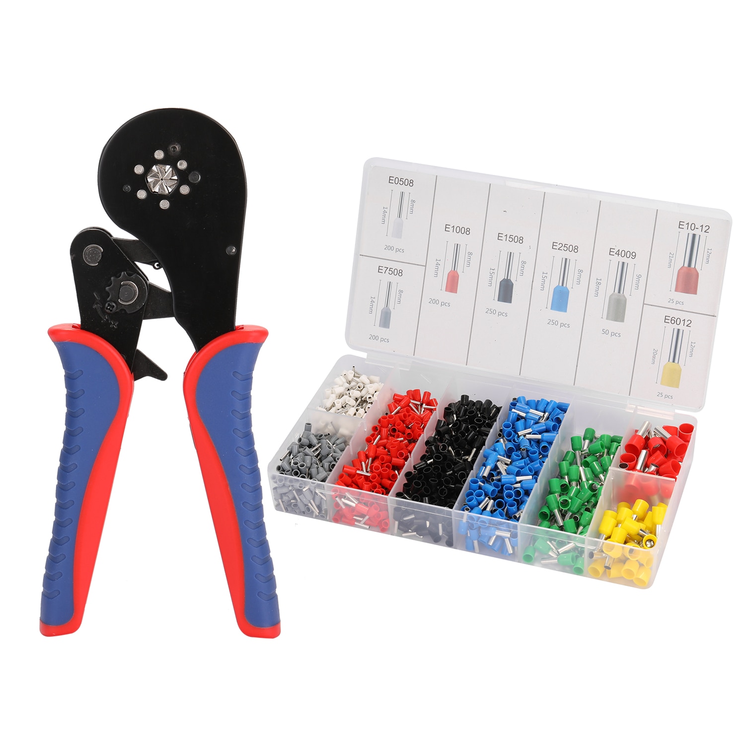 HSC8 16-6 0.08-16m㎡ Ferrule Crimping Tool Kit High Hardness Crimper Plier with1200pcs Wire Ferrules Crimp Ends Terminal
