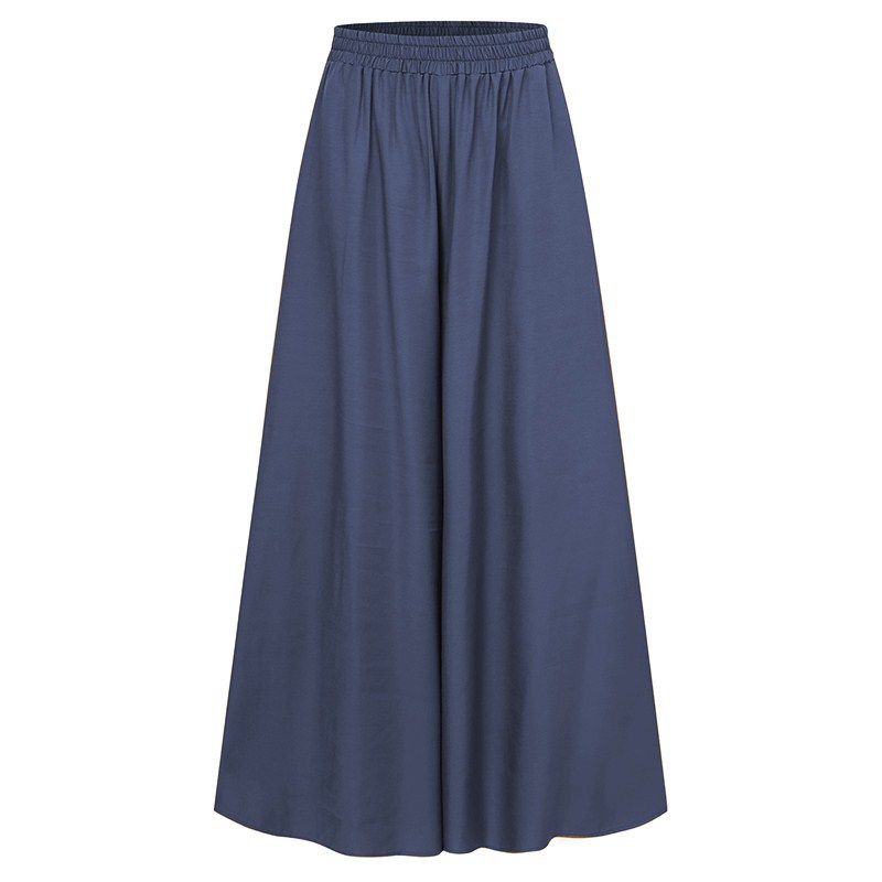 Pantalones de pierna ancha para mujer, pantalones de pierna recta, drapeado elástico, tiro medio, Retro, minimalista, seda de hielo, talla grande, primavera y verano: S / Azul