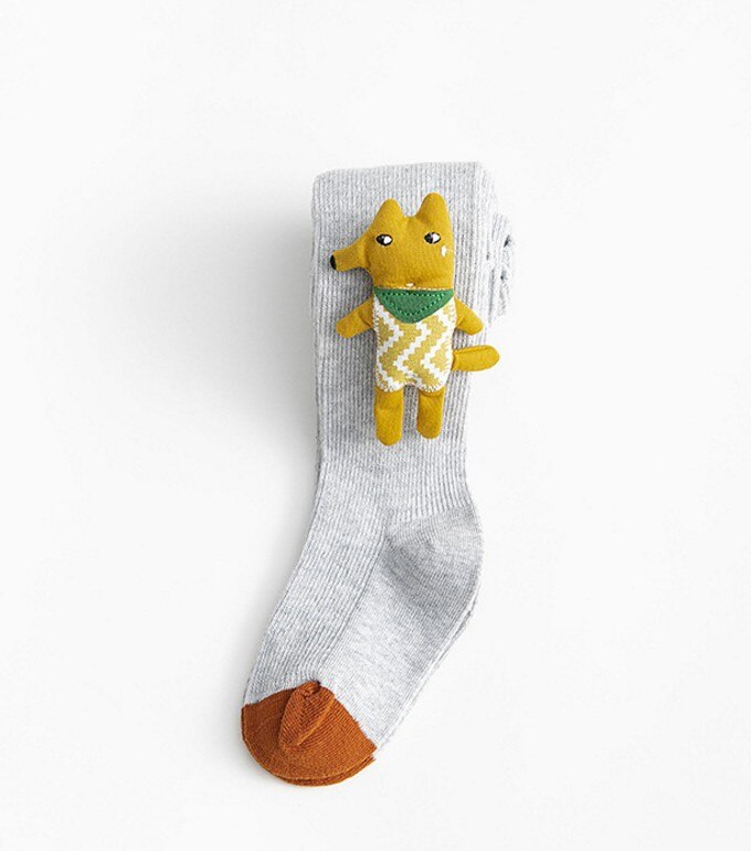 Piger baby stribede strømpebukser bomuld børn tegneserie dyr patchwork strømpe børn strømpebukser til piger: Grå / L (højde 105-115cm)