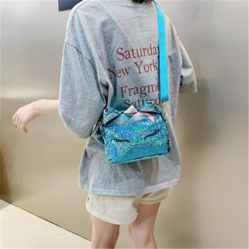 Eenhoorn Handtassen Voor Meisjes Reizen Vrouwen Print Cartoon Schoudertassen Pailletten Crossbody Tas Kerst Leuke Candy Bag