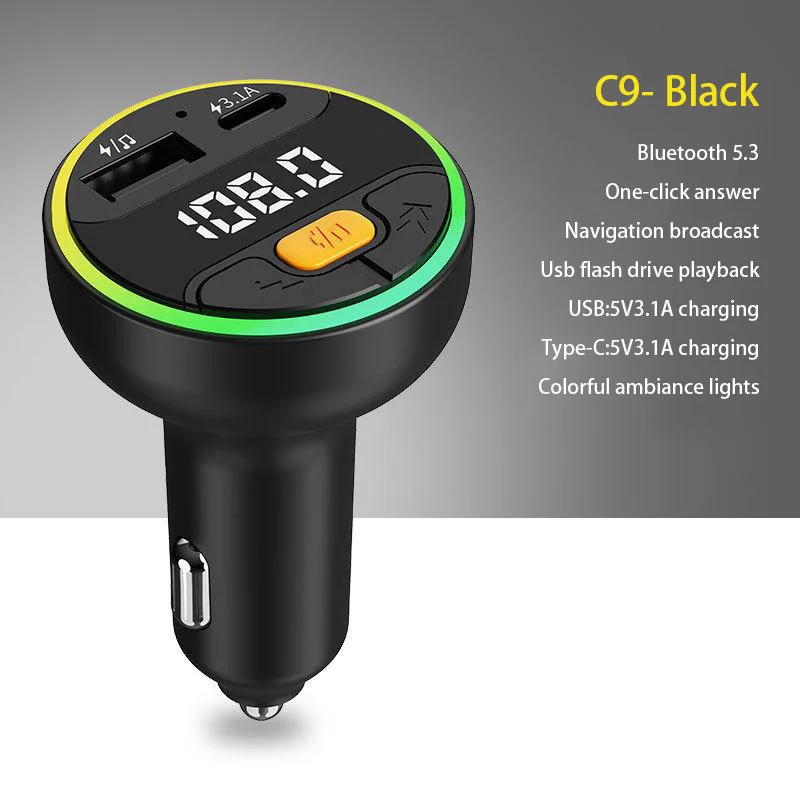 Bluetooth 5.3 fm- sendermodulator, trådløs bil, usb-hurtigopladeradapter, auto-aux-radio,  mp3- afspiller musik, håndfrit bilsæt: Hvid