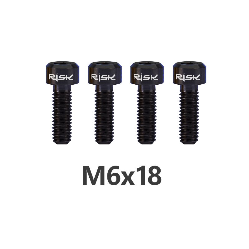 RISK 4pcs M6x16/18/20mm 4 Colors Titanium Alloy Bicycle Disc Brake Clamp Bolt Suit For SLX XT MTB Bike Device Fixed Screw Bolts: M6x18mm Black