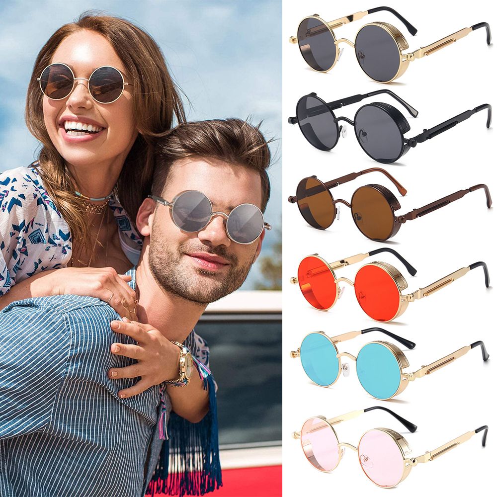 Steampunk Frauen Männer Runde Sonnenbrille Metallrahmen Brillen UV400 Schutz gotisch Jahrgang-Party Zubehör