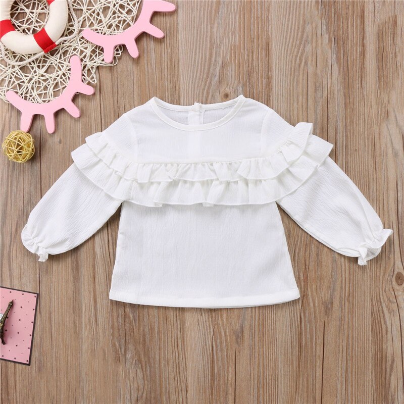 Autumn Winter Toddler Newborn Baby Girls Kid Blouse Solid Round Neck Ruffle Girls Top Long Sleeve Blouse Shirt