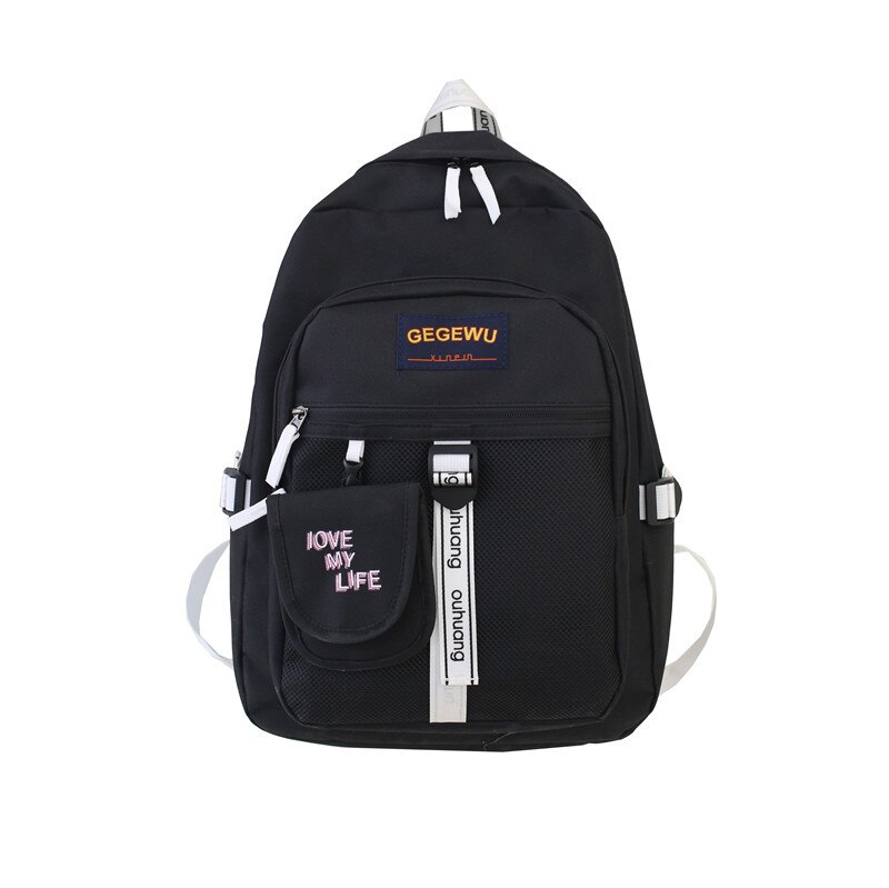 Junior High School bags Backpack Girls Boys Teenage Personality Street Large bag school Women Bookbags Student Bagpack Campus: black