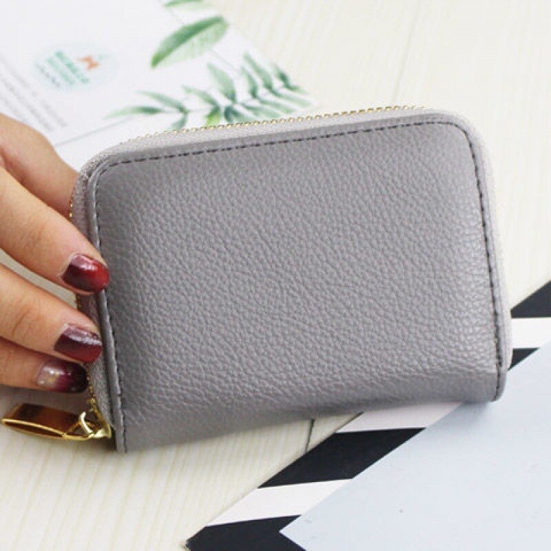Men Business Card Holder PU Leather Credit Card Holder Women Zipper Pocket Unisex Card Case Zipper Coin Purse Mini Wallet: Gray