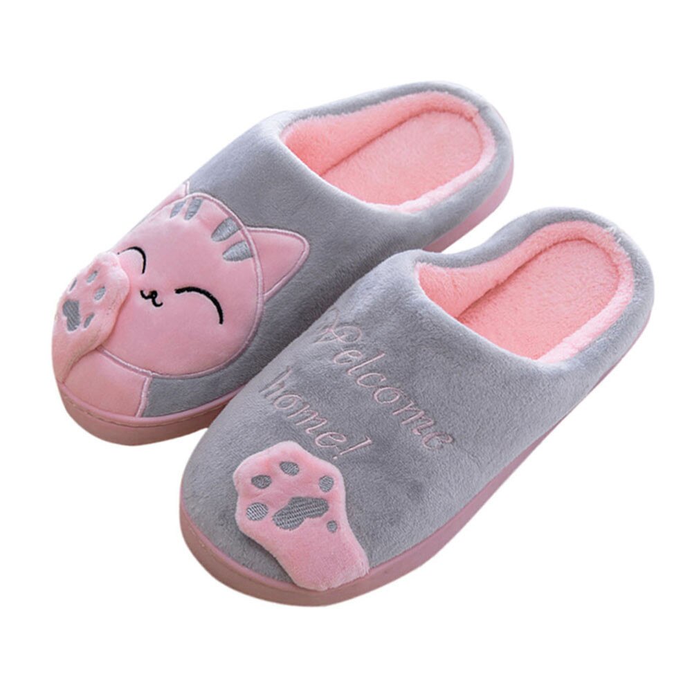 Mujeres Zapatillas de casa de invierno cálido Flip Flop zapatos dibujo de gato para niñas lindo antideslizante en el interior dormitorio zapatos zapatillas