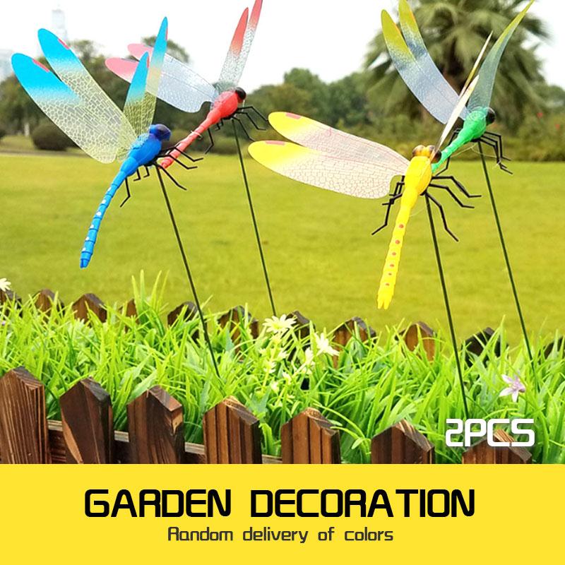 Øyenstikker hage dekor 2 stk 3d plast naturtro blomsterpotte plen dekorasjon vakker hage ornament hagearbeid utendørs