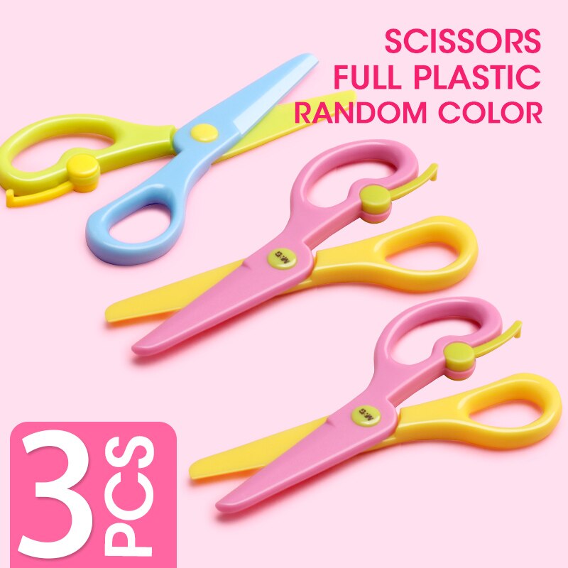 M&G SAFE Plastic Kids Scissors Children Flower Cutting Mini Andstal Paper Scissor Folding Craft Scissor for School Supplies: 3pcs Plastic