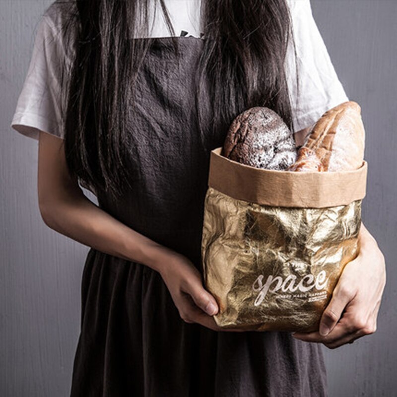Sac de rangement en papier Kraft lavable et réutilisable pour la cuisine, sac de rangement pour aliments, sac de fruits, sacs imperméables, organisateur pour la maison