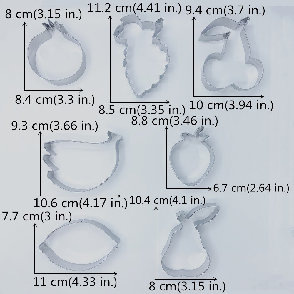 Keniao Fruit Cookie Cutter-Aardbei, Peer, Citroen, Druif, Granaatappel, Cherry, banaan Biscuit Fondant Snijders-Rvs