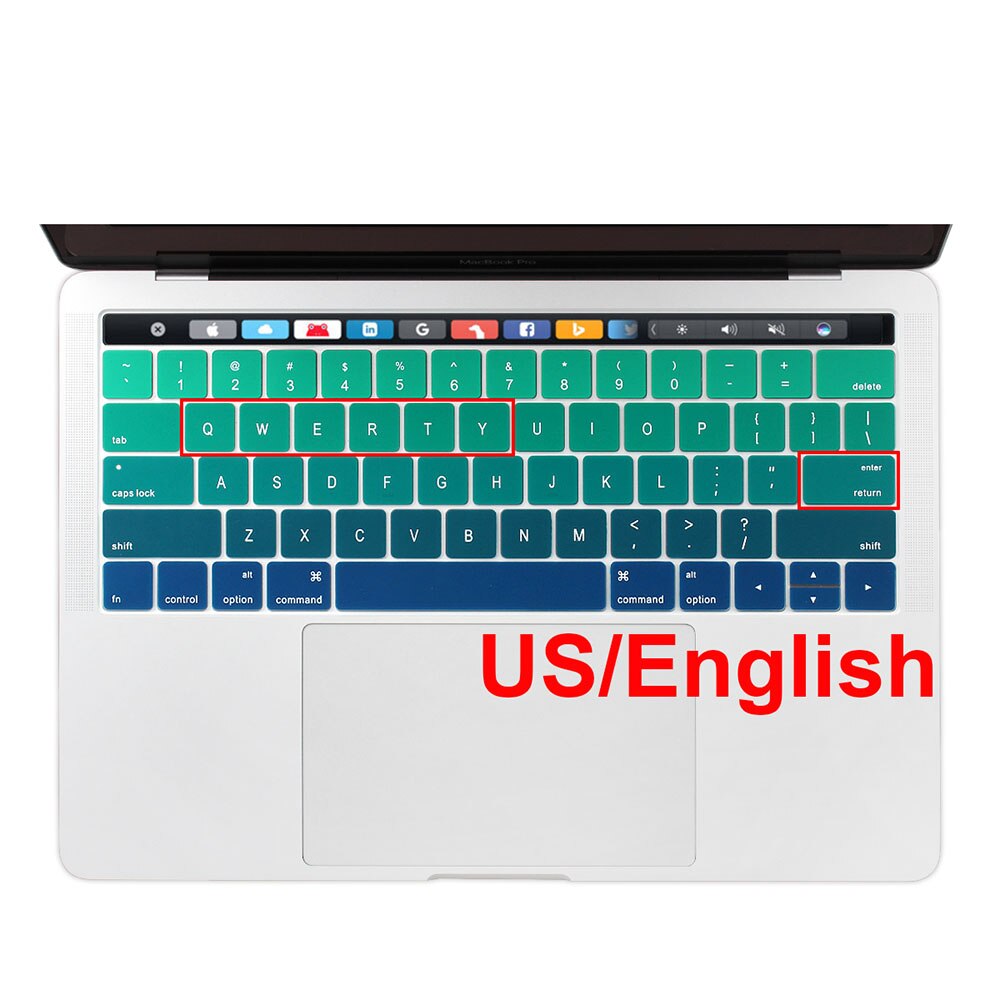 USA USA wprowadź rosyjski arabski ukraina angielski układ cienka miękka klawiatura silikonowa pokrywa dla Macbook Pro 13 15 touch bar 2019 2018: US English Green