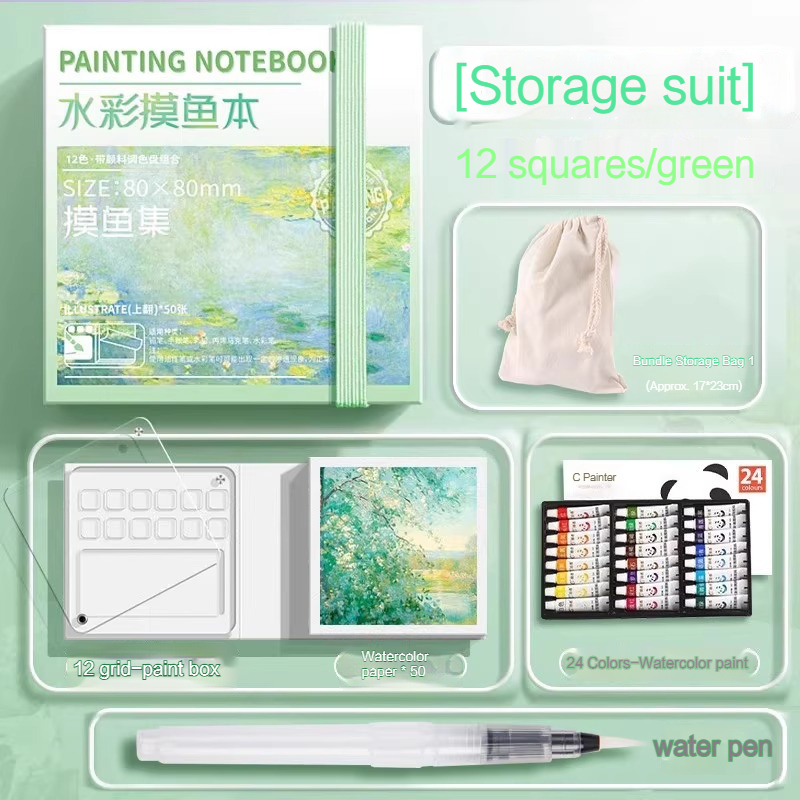 Juego de acuarelas de viaje portátil, cuaderno de bocetos con bandeja de pintura, Mini caja de pintura de 50 hojas, paleta de pintura de acuarela para artista, suministros de arte: Gris claro