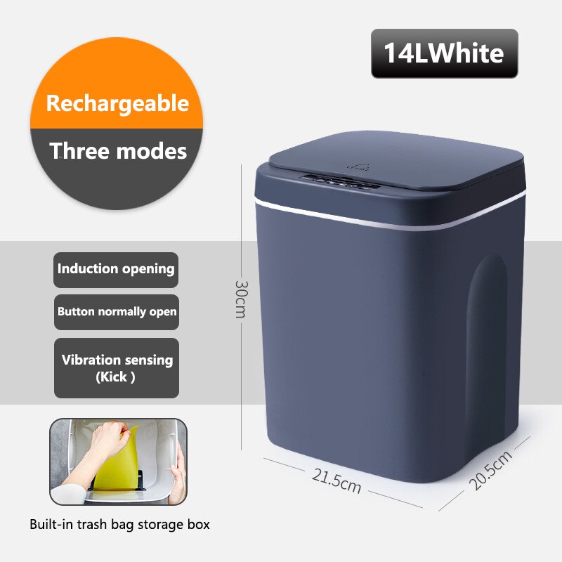 Smart Trash Can Automatic Induction Trash Can with Lid USB Charging Trash Can Bin 12/16L with LED Lights Home Smart Garbage Bin: USB Bule 14L