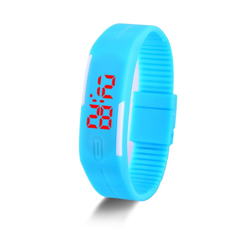 Mode Led Horloges Snoep Kleur Siliconen Rubber Touch Screen Digitale Horloges, Vrouwen Mannen Armband Sport Horloge: Light blue