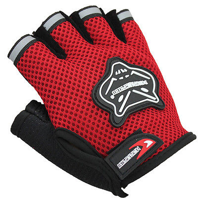 Guantes de medio dedo para ciclismo para niños y adultos, a la , de malla, sin dedos, guantes de deporte corto, color negro: Rojo / Children