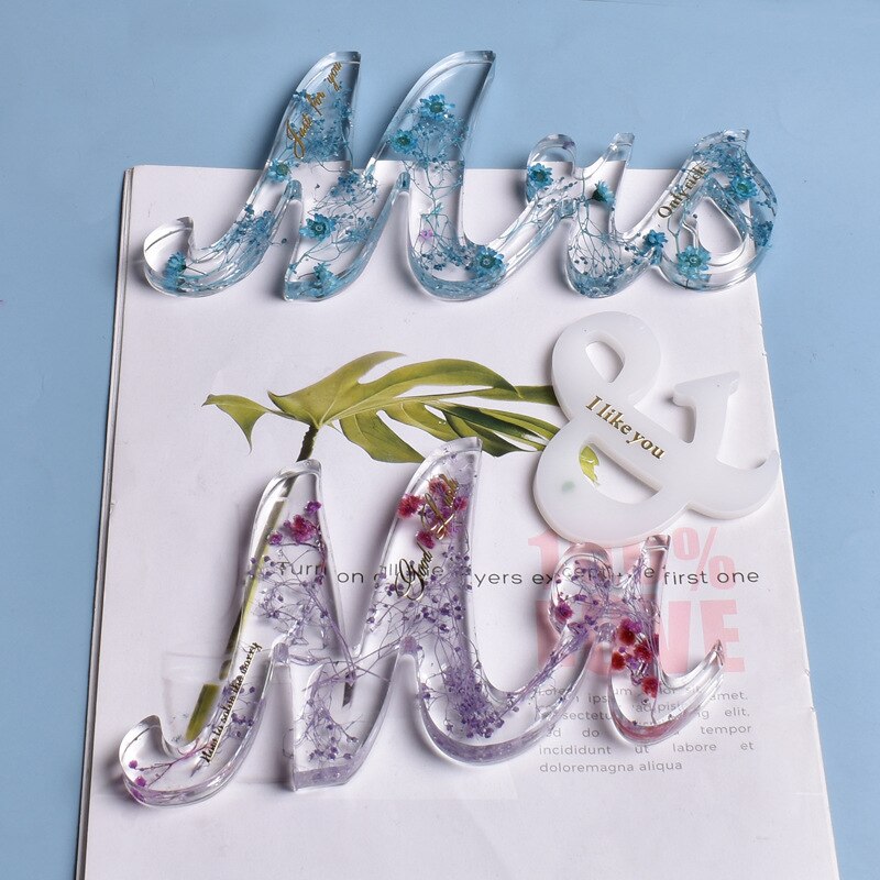 Molde grande de silicona con letras del alfabeto inglés, moldes de fundición para colgar en la puerta, bandejas para decoración del hogar, alfabeto MR &amp; MRS para Rezin