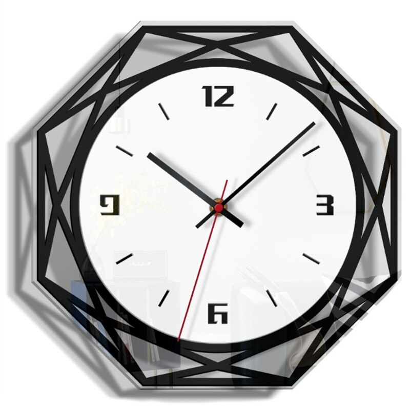 Stille grote acryl wandklok 3d digitale moderne zwarte quartz hanghorloge met muurstickers voor de keuken