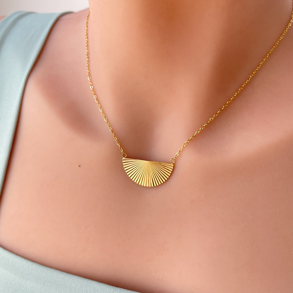 Peri'sBox Trendy Fan Strukturierte Förmigen Anhänger Halskette für Frauen Dainty Edelstahl Halsketten Collares De Moda Chic Schmuck