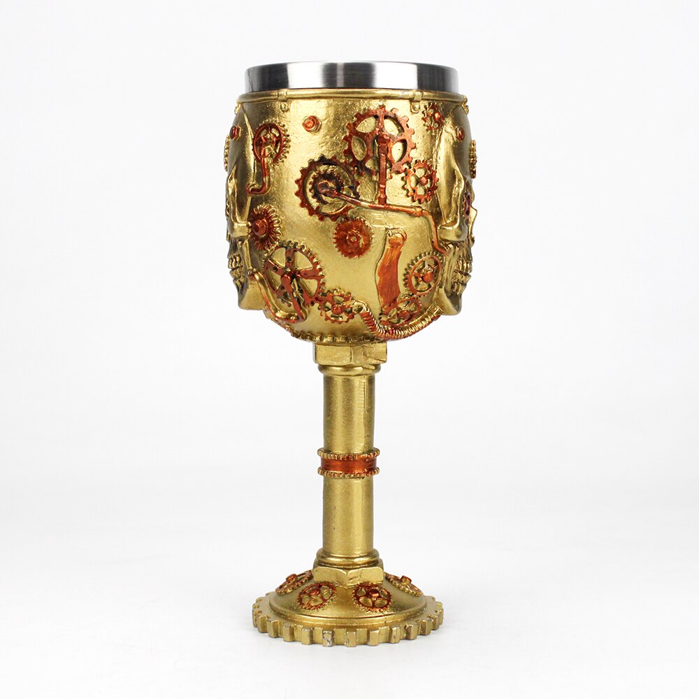 Szklany puchar robić wina z 3D złoto bieg czaszka retro stal nierdzewna i żywica puchar wina najlepsze urodziny prezenty na halloween bar Drinkware