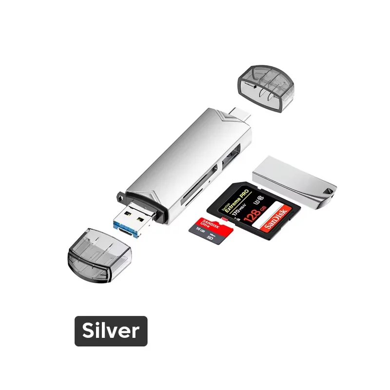 Lecteur de carte disque multifonction 6 en 1 Usb 3.0 U, Type C/Micro Usb/Tf/Sd, clé USB, adaptateur de lecture de carte mémoire, accessoires de téléphone: Rouge