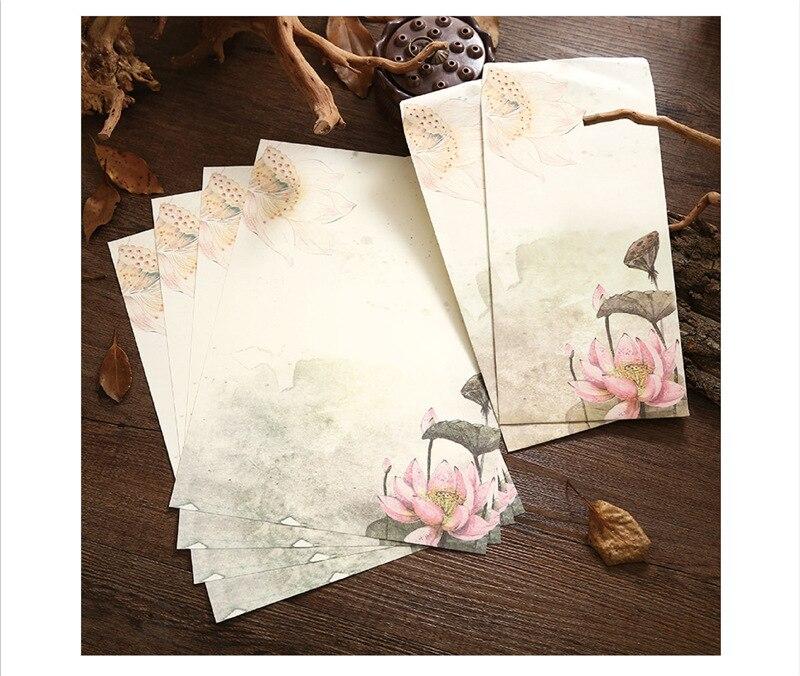 6 unids/set Vintage y sobre papel de carta Set (4 de papel de carta + 2 sobres) flores para manualidades sobre papel de cartas de papelería: NO.4