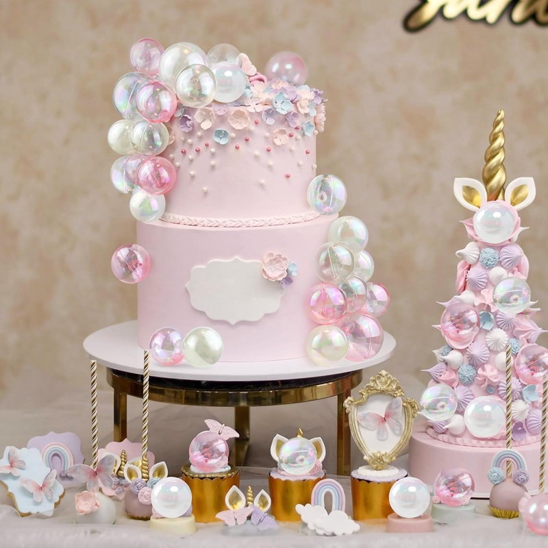 10pcs Transparent Bubble Ball Cake Topper Pearl Insert Cupcake DIY Decoration For Birthday Party Wedding Anniversary Baby Shower