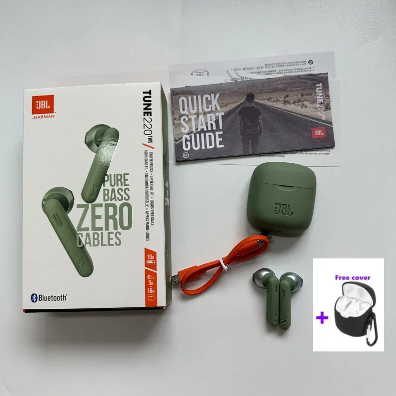100% Original JBL Tune 220TWS Bluetooth écouteurs sans fil écouteurs avec micro stéréo JBL T220 TWS casque de sport avec couverture gratuite: green