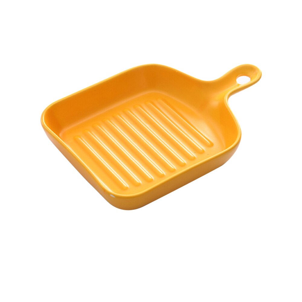 Square Grill Plate Non Stick Coating Resuable Dish Drying Tray Food Transfer with Short Handle (Black): Yellow