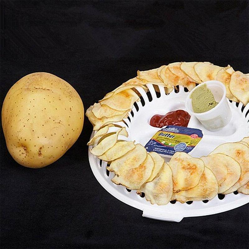Microwave Fat Chips Maker Fruit Potato Chip Crisp DIY Slicer Snack Kitchen Tray Color Tool Maker Set Random M5U5