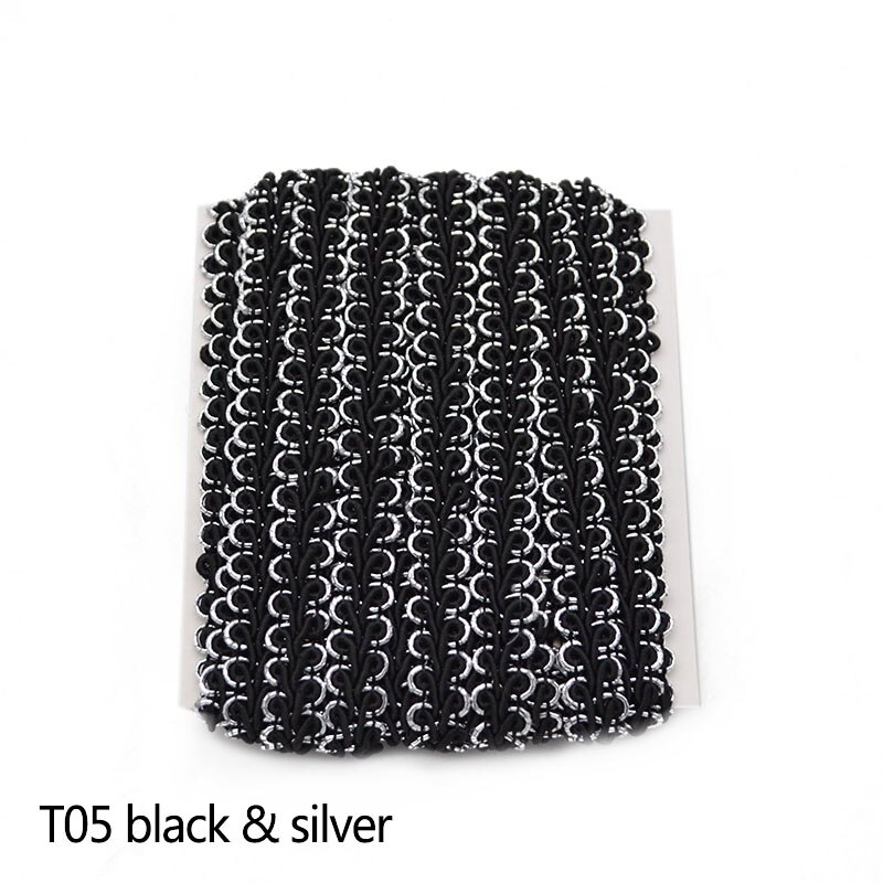 5 m/partij Goud Zilver Lace Trim Katoen Stof Duizendpoot Gevlochten Kant Lint DIY Kledingstuk Naaien Accessoires Bruiloft Thuis Ambachten: T05 Black x silver