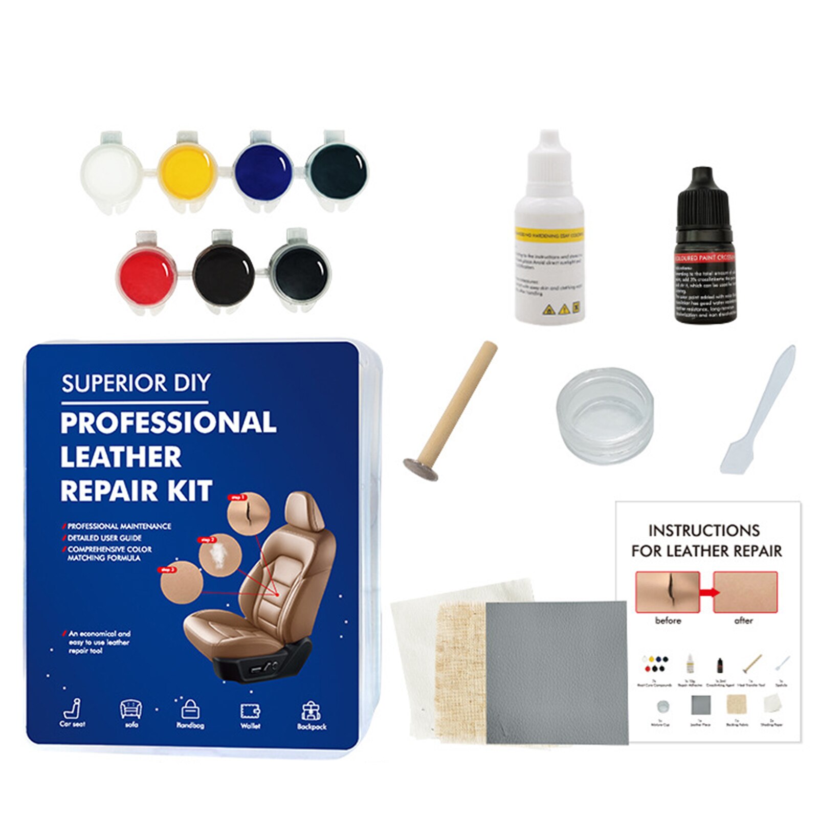 Læder vinyl reparation kit diy læder vinyl reparation kit bil læder reparation værktøjer: Default Title