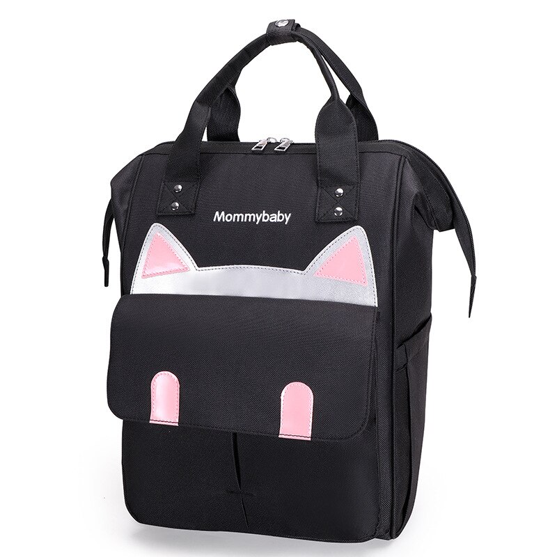 bolsa pañales mochila maternal pañalera LEQUEEN-Bolsa de pañales para bebés, mochila impermeable para mamá, bolsa de maternidad, bolsa de pañales para mantener el calor, cochecito de mamá: Black cat