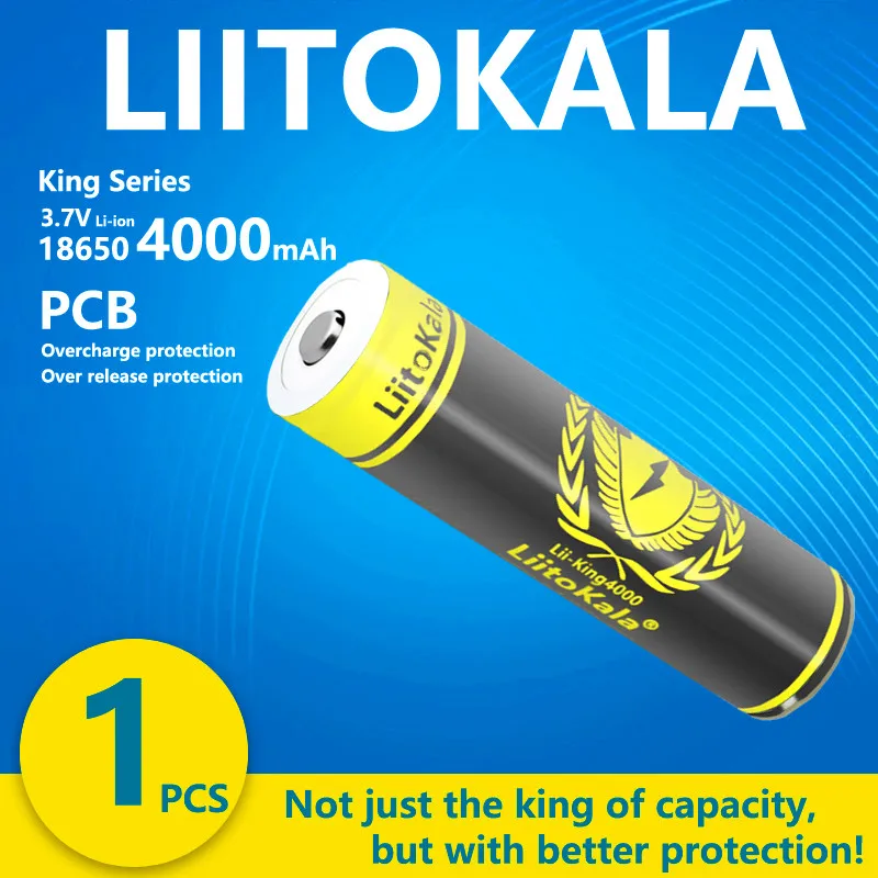 1PCS LiitoKala KING4000 18650 4000mAh Battery 3.7V Recharge Lithium Battery Suitable for Flashlight PCB Protection