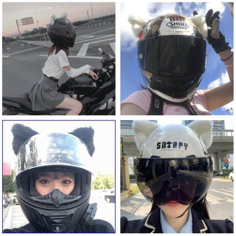 Decoración de orejas de gato para casco de motocicleta, pegatinas de felpa bonitas, casco de Motocross, cara completa, decoración de casco todoterreno, estilo de Cosplay