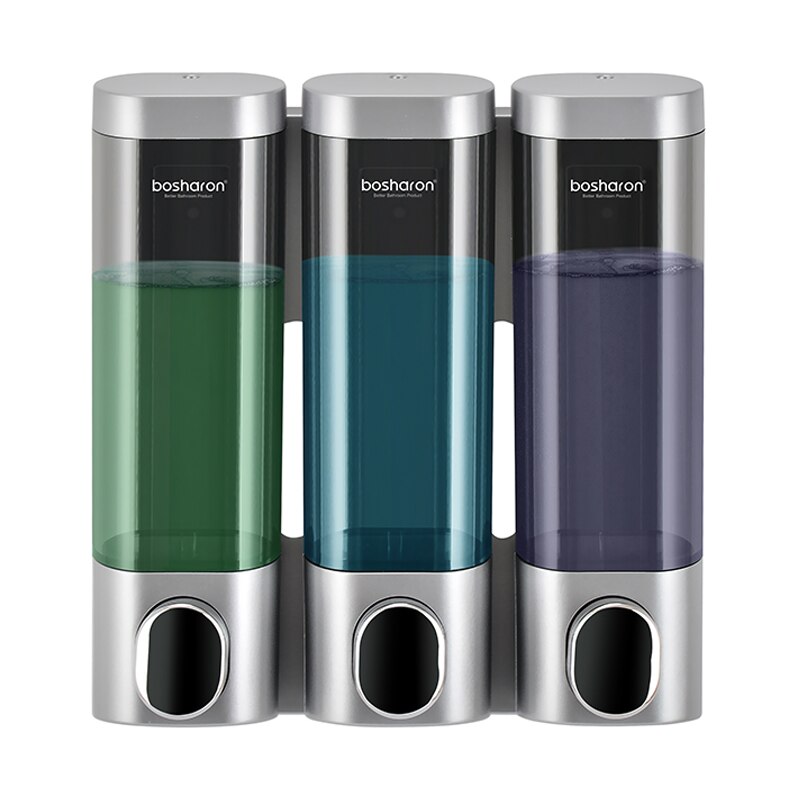 Sæbedispenser vægmonteret manual 3 kammer plastik 300ml transparent hvid badeværelse shampoo dispenser til brusebad hotelkøkken: Sølvgrå trippel