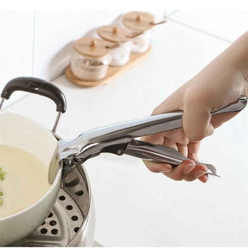 Stainless Steel Pan Clamp Kitchen Anti Plate Pan Clamp Clip Bowl Holder Dish Clamp Silicone Handle Kitchen Tool