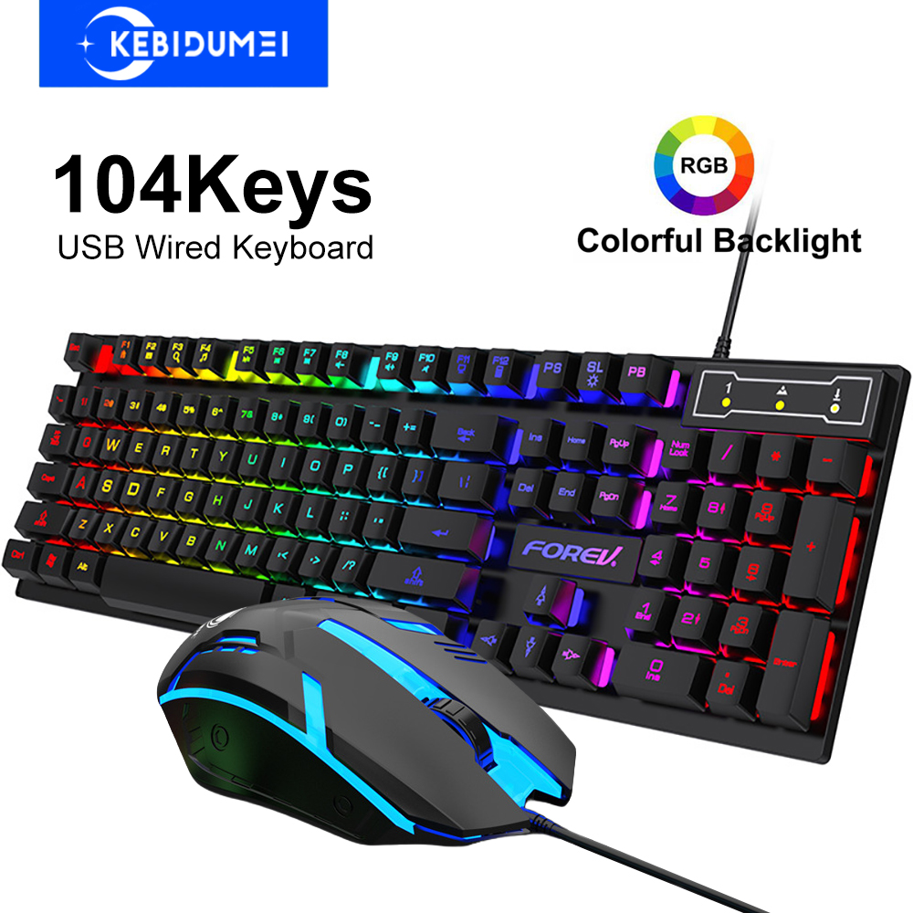 USB Wired Keyboard RGB Color Gaming Keyboard Mechanical Feel keyboard 104 Keys Standard Keyboard for Windows Laptop Computer: Gold